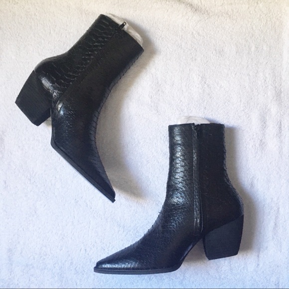 💗 Matisse Caty Black Snake Leather Mid Calf Boots - Picture 4 of 8